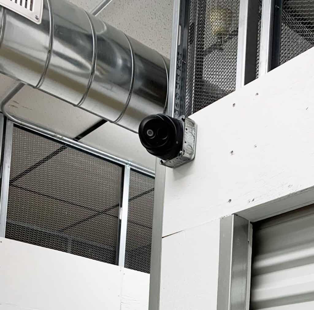 A security camera inside the storage facility